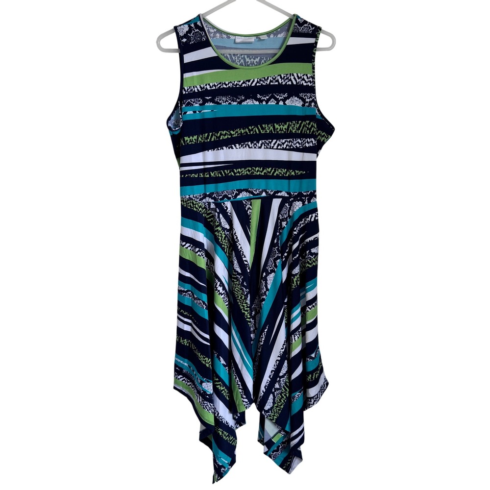 New York & Company Sleeveless Hi Low Dress Multicolor Stripes Geometric Size L